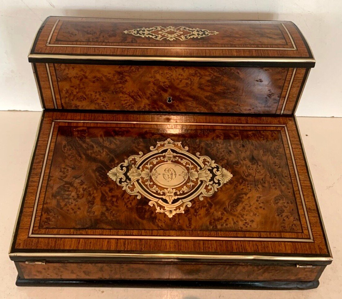 Ecritoire Napoléon III En Marquetrerie Et Loupe De Thuya XIX Siècle-photo-4