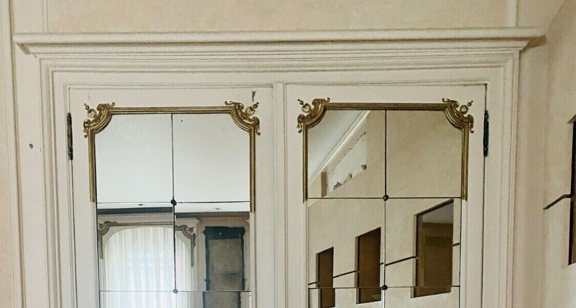 Double Haussmann Door In Mirror And Patinated Fir XX Century Passage Door-photo-4