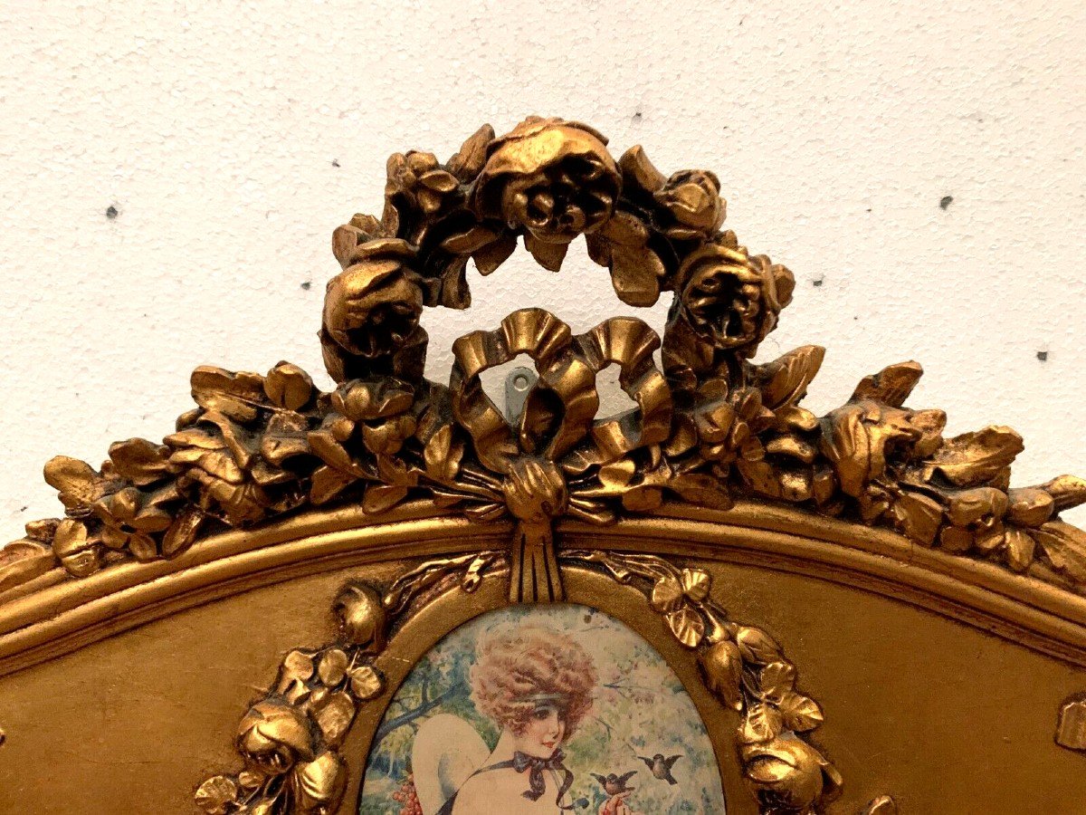Miroir De Style Louis XVI En Bois Et Stuc Doré XX Siècle-photo-3