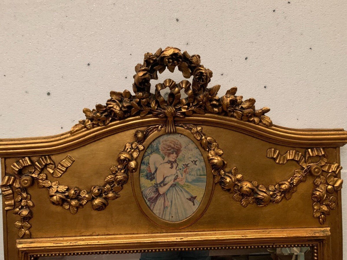 Miroir De Style Louis XVI En Bois Et Stuc Doré XX Siècle-photo-4