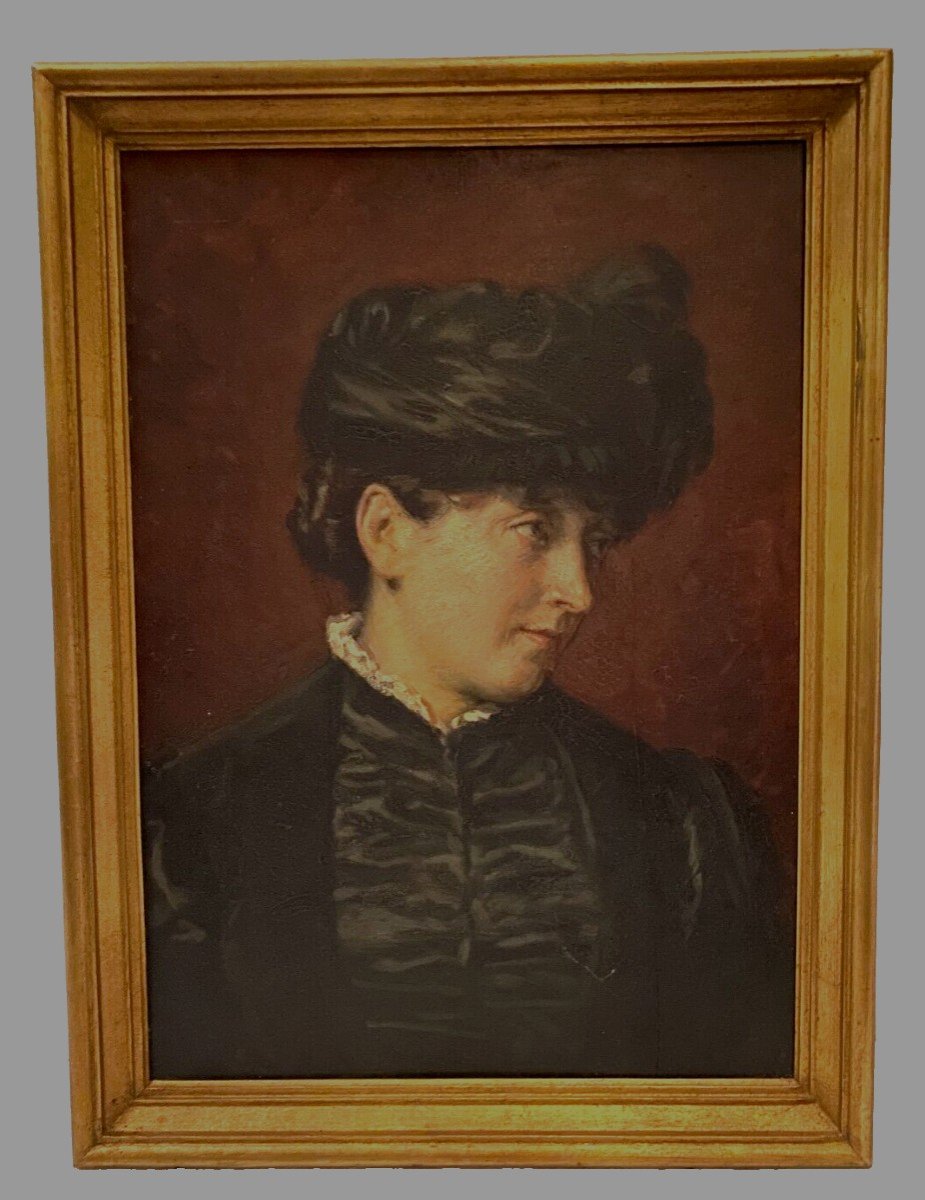 Huile Sur Panneau d'Acajou " Jeune Femme Au Chapeau" XX Siècle