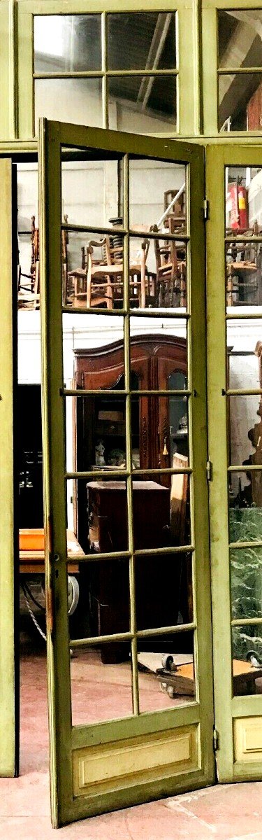 Four Separation Doors With Small Panes In Patinated Wood 19th Century-photo-4