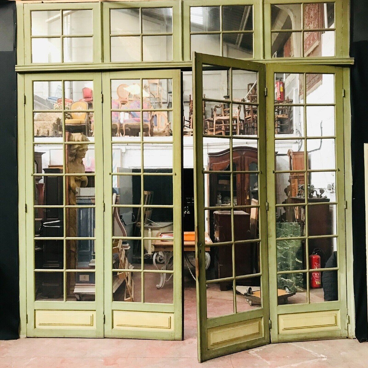 Four Separation Doors With Small Panes In Patinated Wood 19th Century