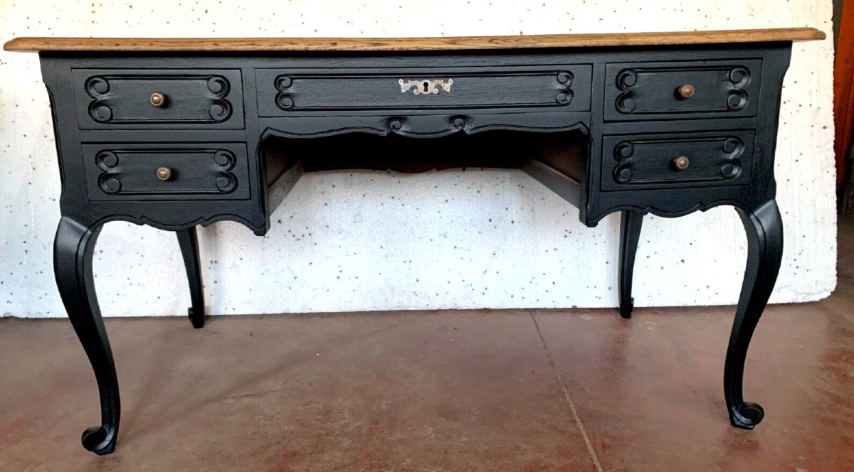 Bureau De Style Régence En Chene A Patine Noire XX Siècle-photo-3