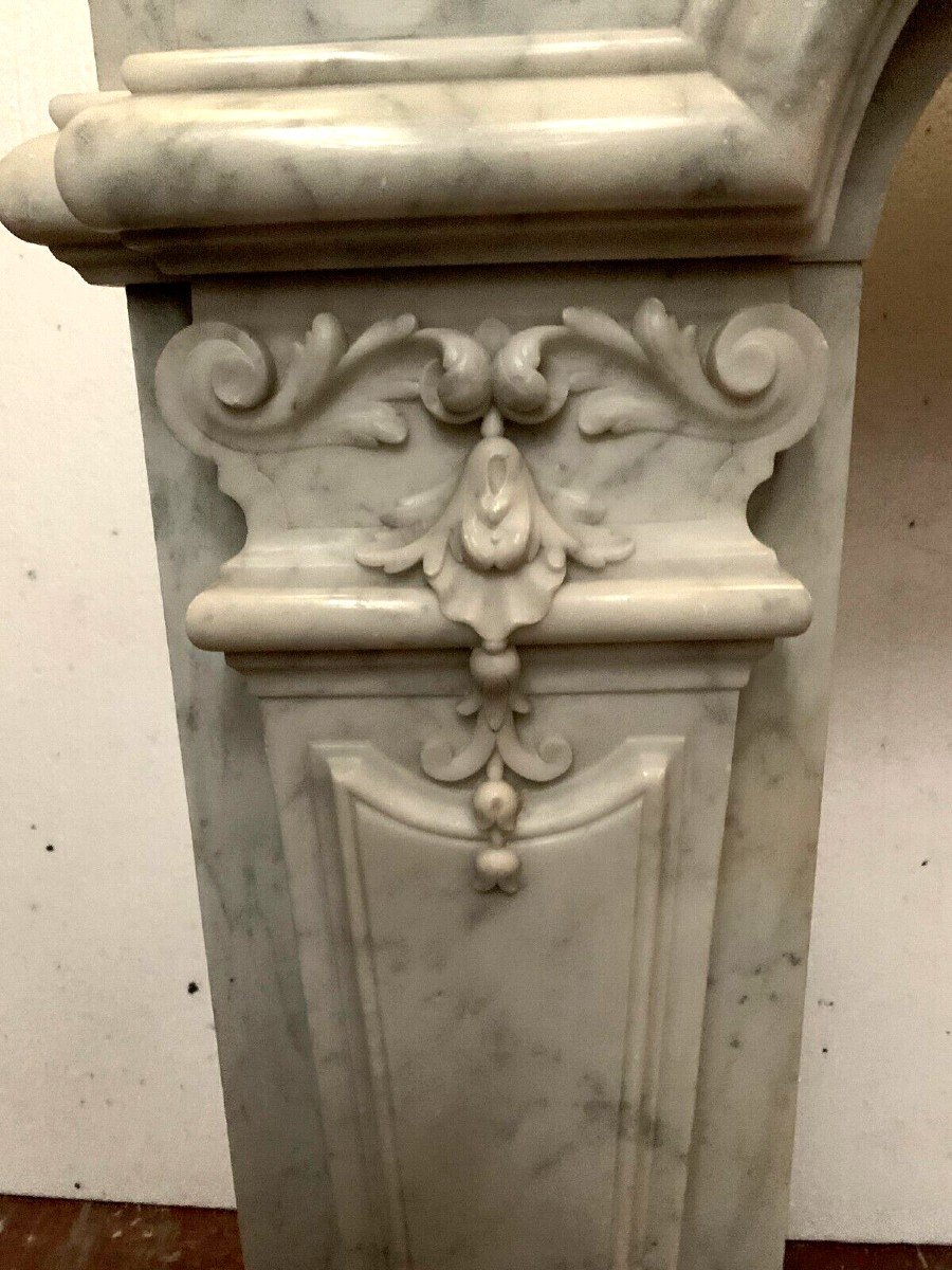 Cheminée De Style Régence En Marbre Blanc De Carrare Italie XIX Siècle-photo-1