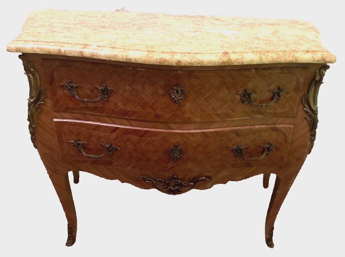 Commode Galbée De Style Louis XV Dessus Marbre XX Siècle-photo-3