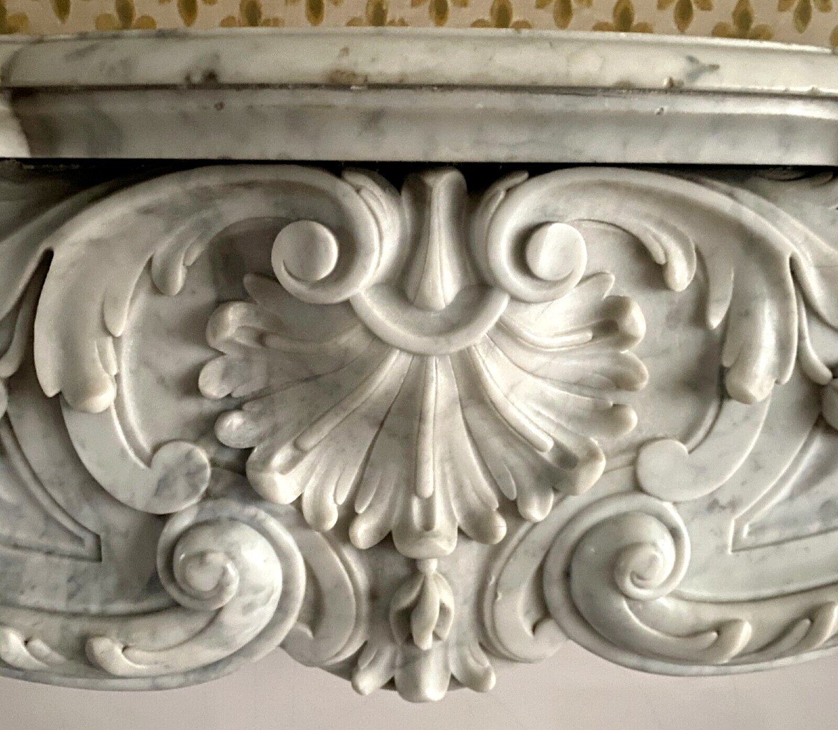 Cheminée De Style Louis XV En Marbre Blanc De Carrare XIX Siècle-photo-3