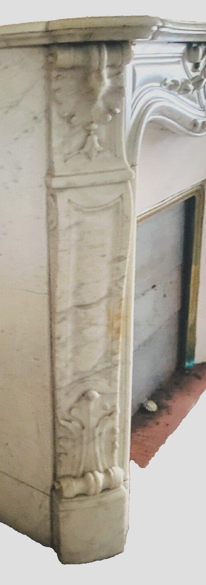 Cheminée De Style Louis XV En Marbre Blanc De Carrare XIX Siècle-photo-2