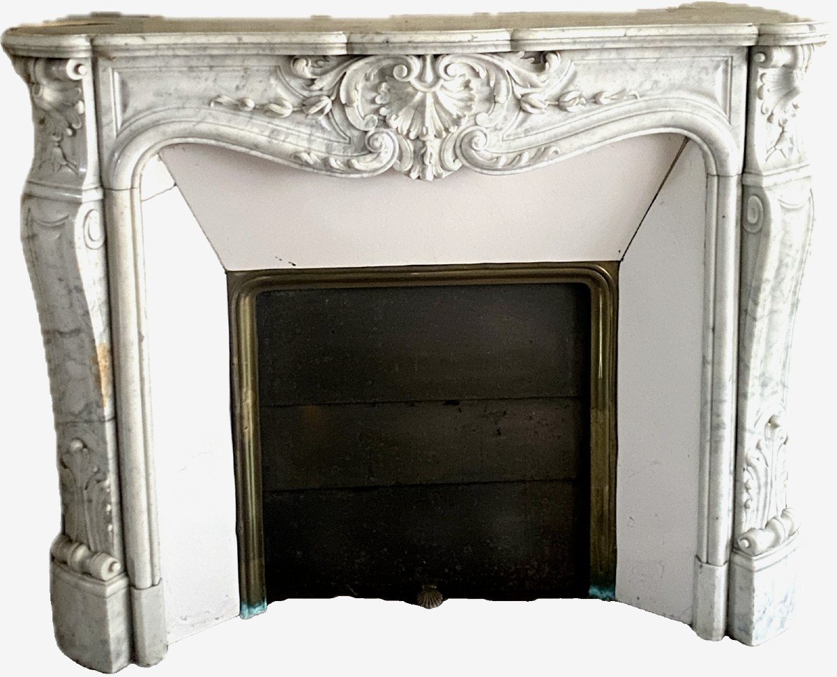 Cheminée De Style Louis XV En Marbre Blanc De Carrare XIX Siècle-photo-4