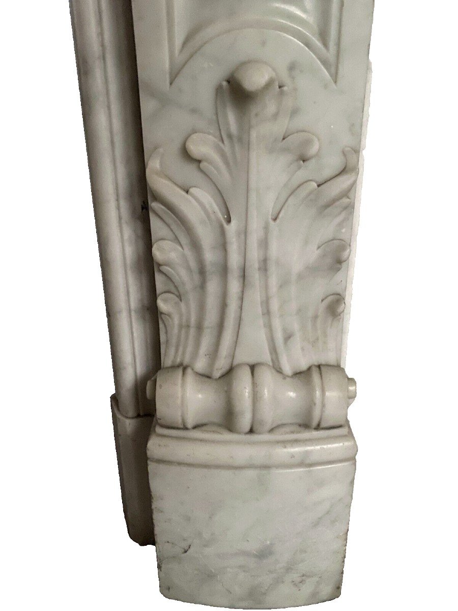 Cheminée De Style Louis XV En Marbre Blanc De Carrare XIX Siècle-photo-8