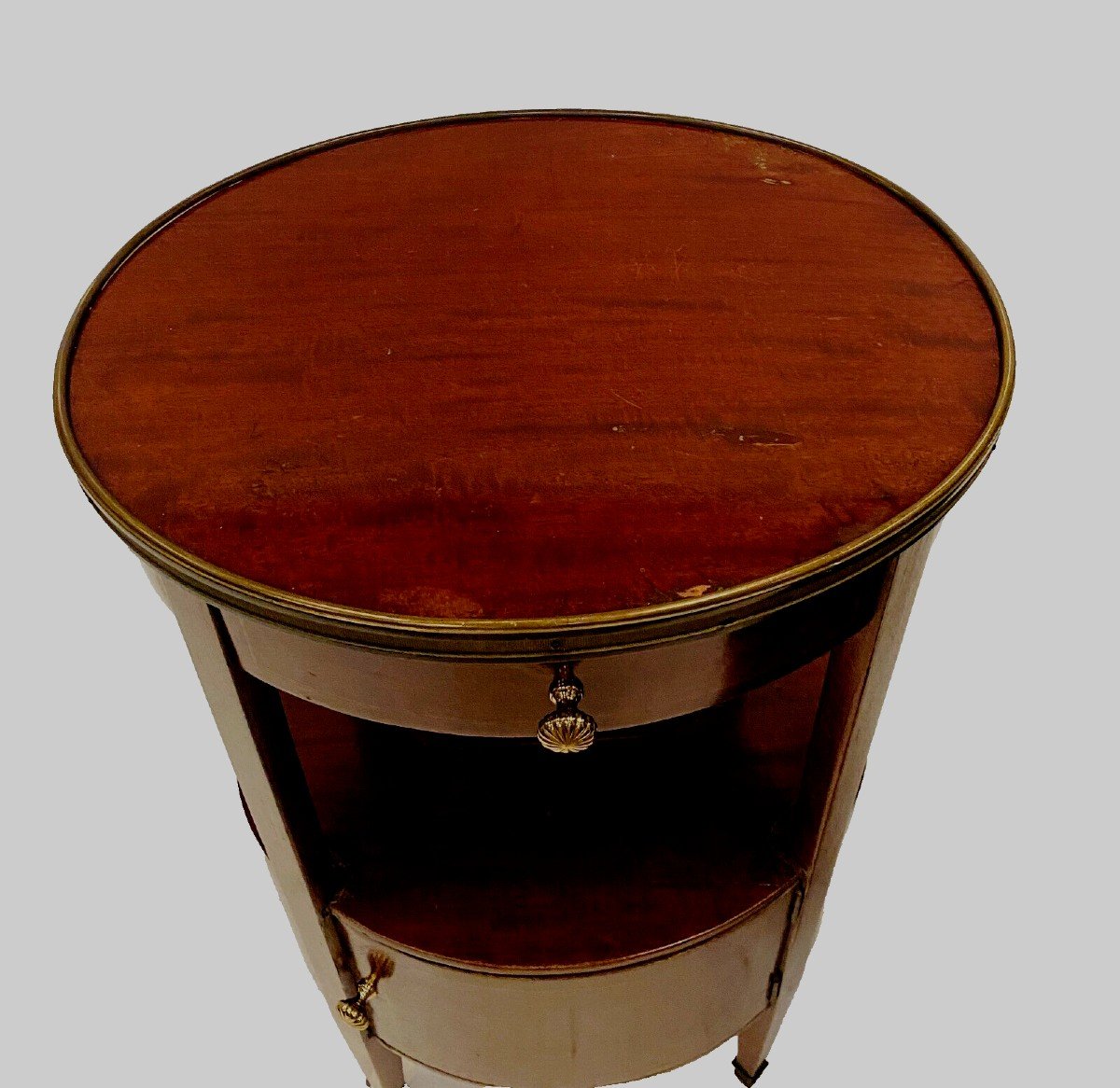 Pair Of Louis XVI Style Oval Bedside Tables In Mahogany And Veneer 20th Century-photo-2