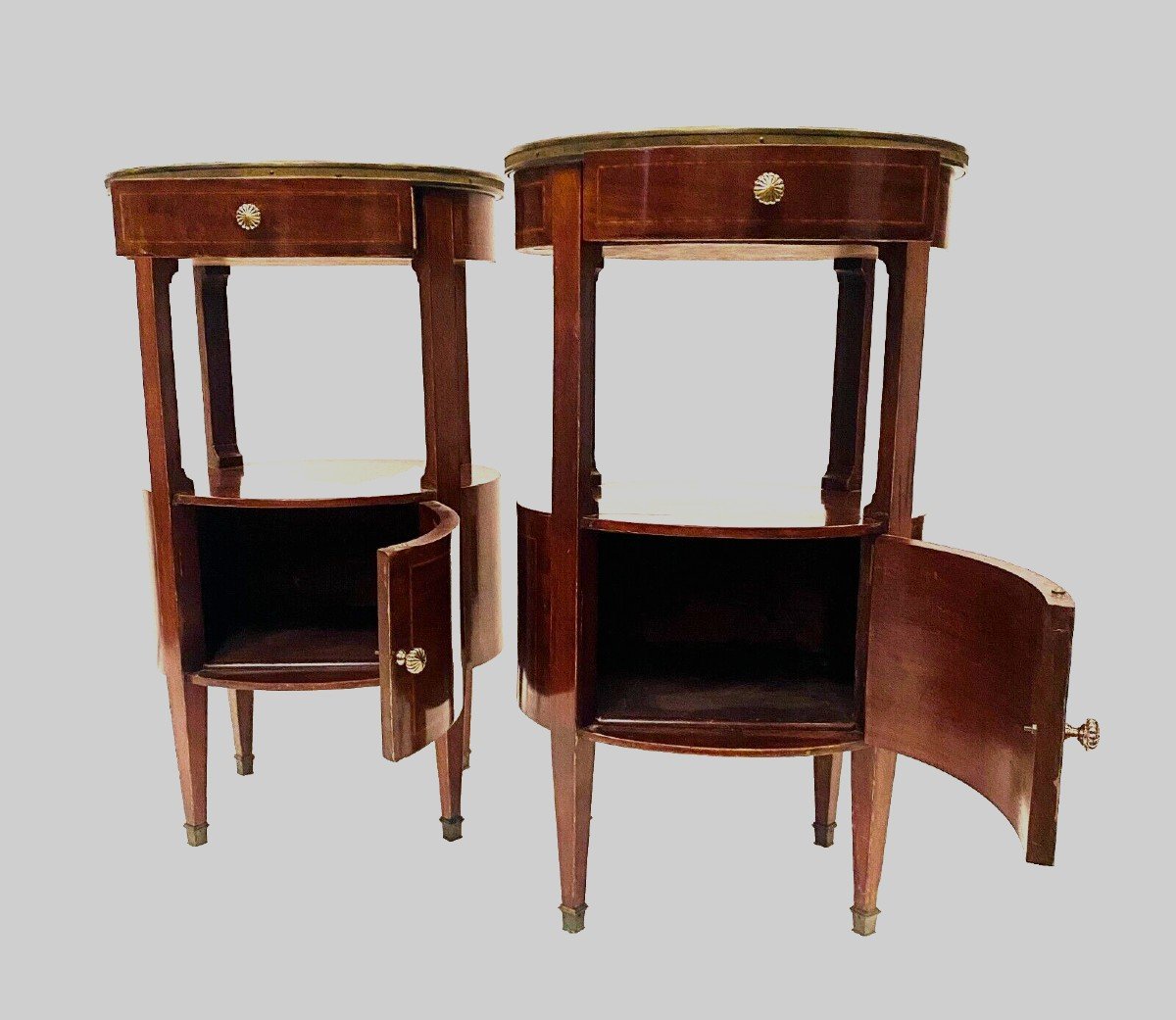 Pair Of Louis XVI Style Oval Bedside Tables In Mahogany And Veneer 20th Century-photo-3