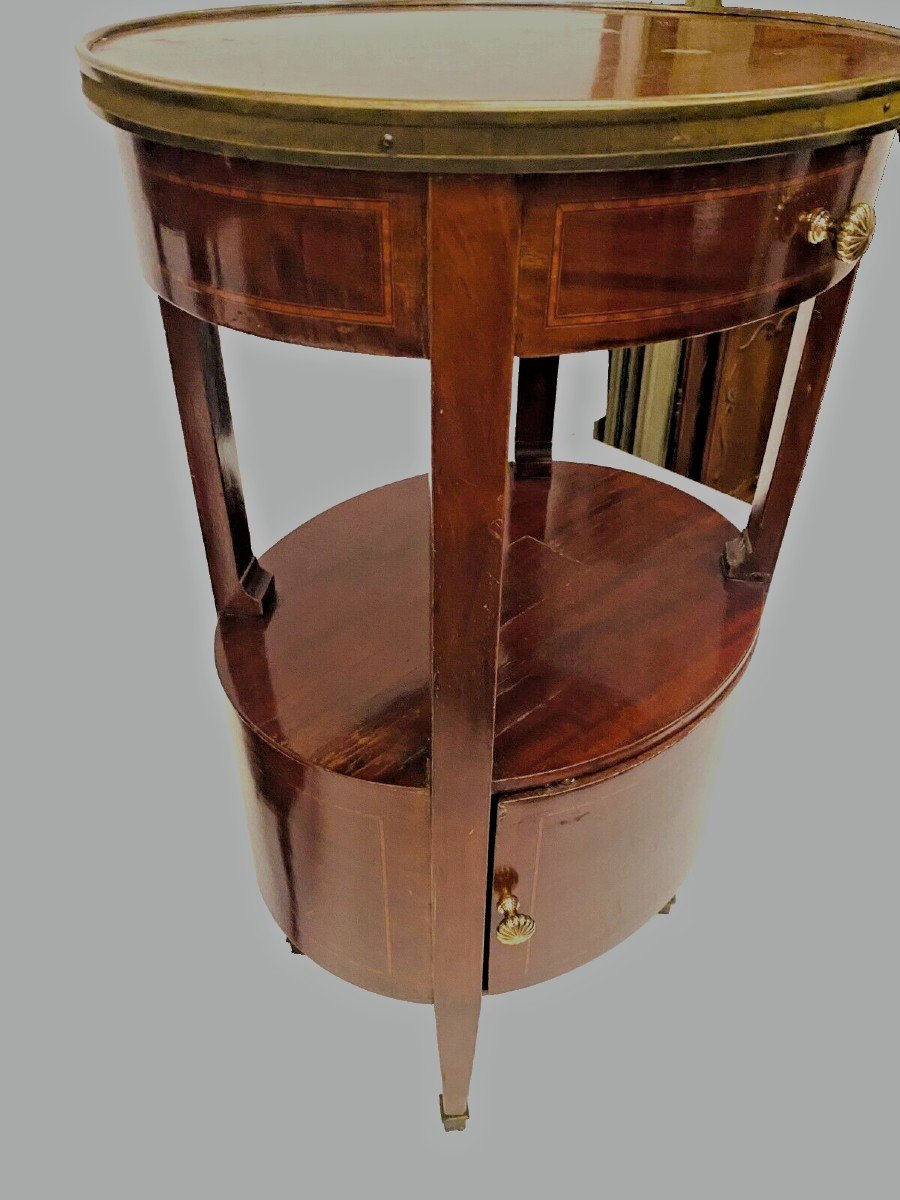 Pair Of Louis XVI Style Oval Bedside Tables In Mahogany And Veneer 20th Century-photo-6
