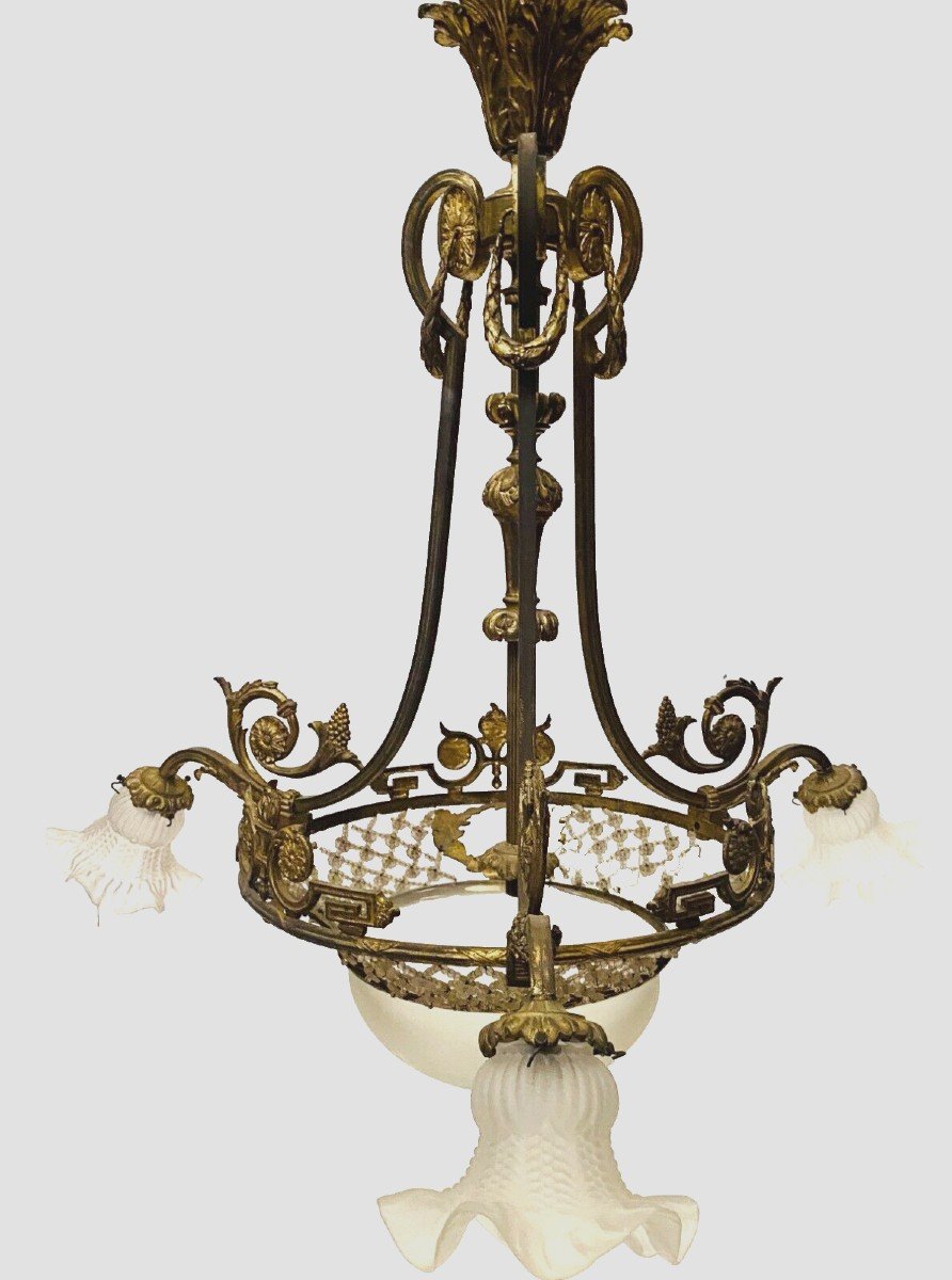 Louis XV Style Chandelier In Bronze And Frosted Glass 20th Century-photo-2