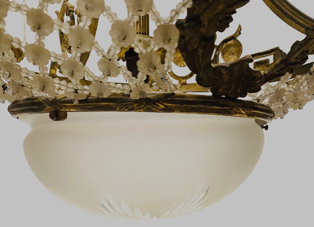 Louis XV Style Chandelier In Bronze And Frosted Glass 20th Century-photo-7