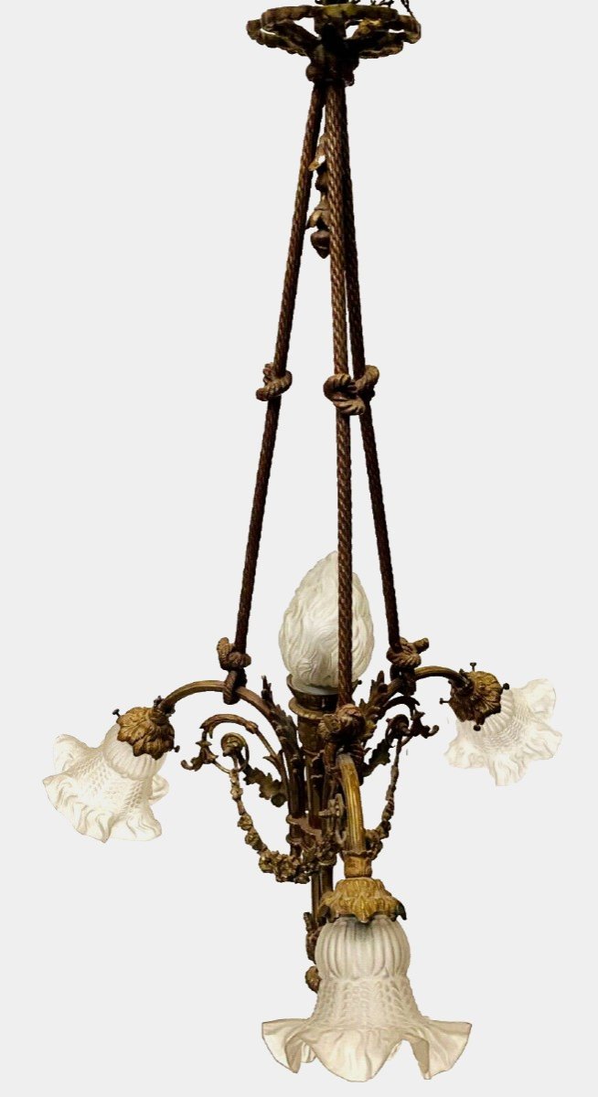 Louis XVI Style Chandelier In Bronze And Frosted Glass 20th Century-photo-2