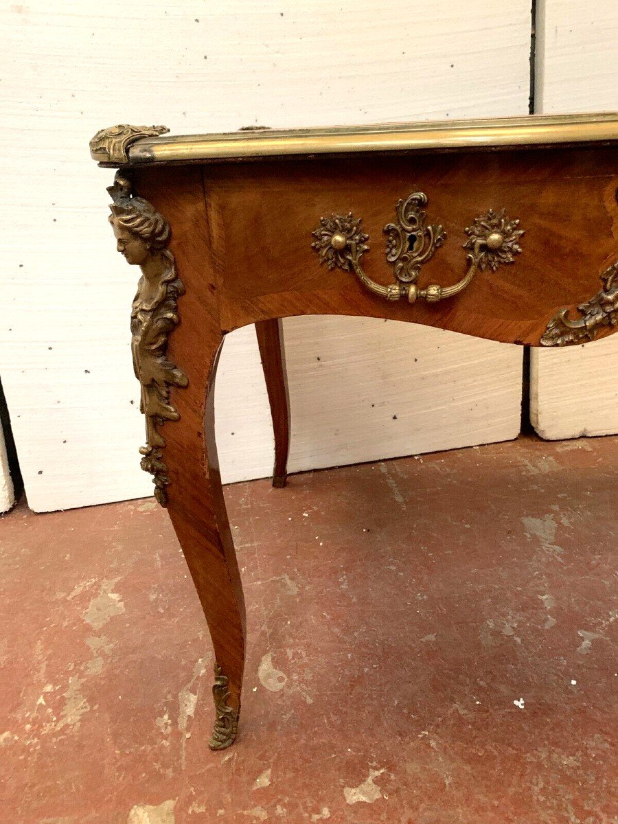 Louis XV Style Ceremonial Desk Top In Fauve Leather 19th Century-photo-2