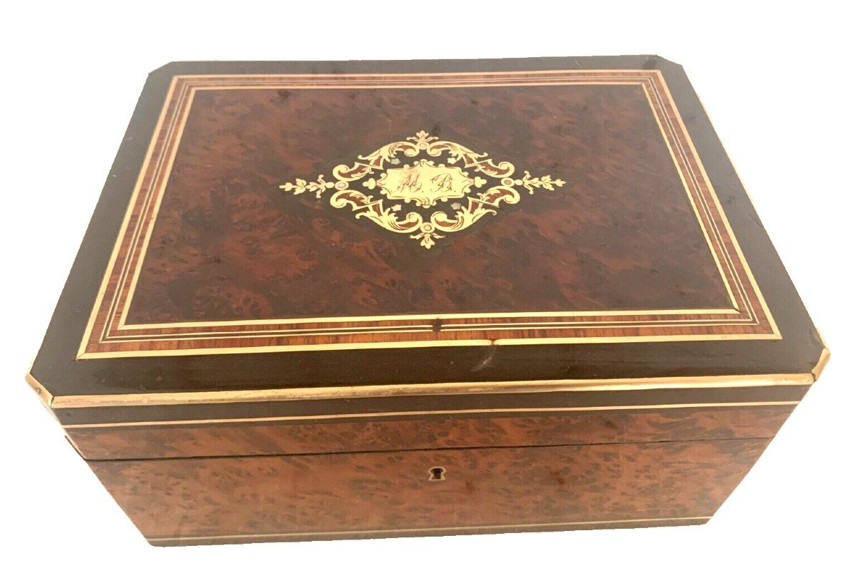 Jewelry Box In Thuya Burl Boulle Marquetry Box Napoleon III Period-photo-2