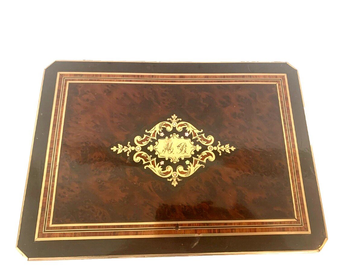 Jewelry Box In Thuya Burl Boulle Marquetry Box Napoleon III Period-photo-3