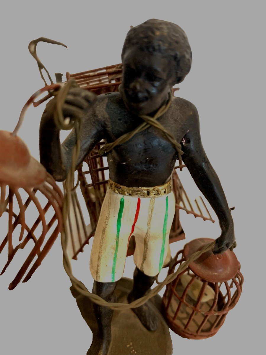 " Le Porteur De Cages d'Oiseaux " Bronze Miniature XX Siècle-photo-3