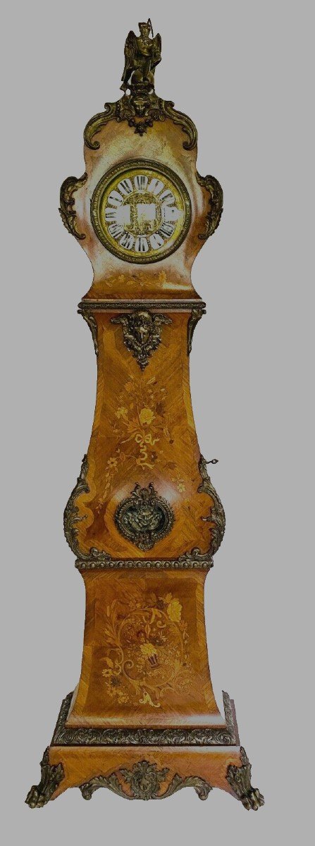 Louis XV Style Regulator In Inlaid Beach Wood 20th Century