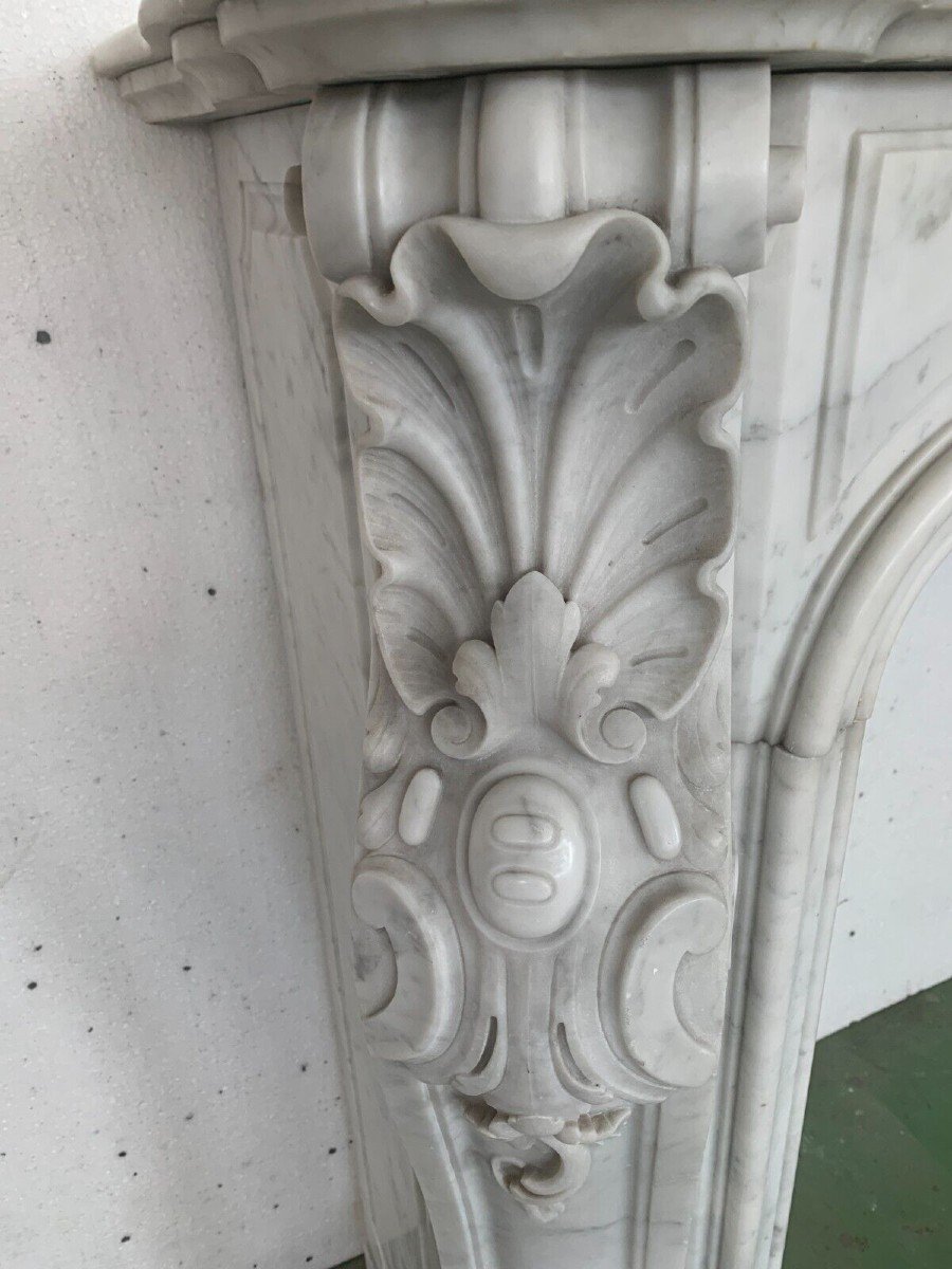 Louis XV Style Fireplace In White Carrara Marble 19th Century-photo-2