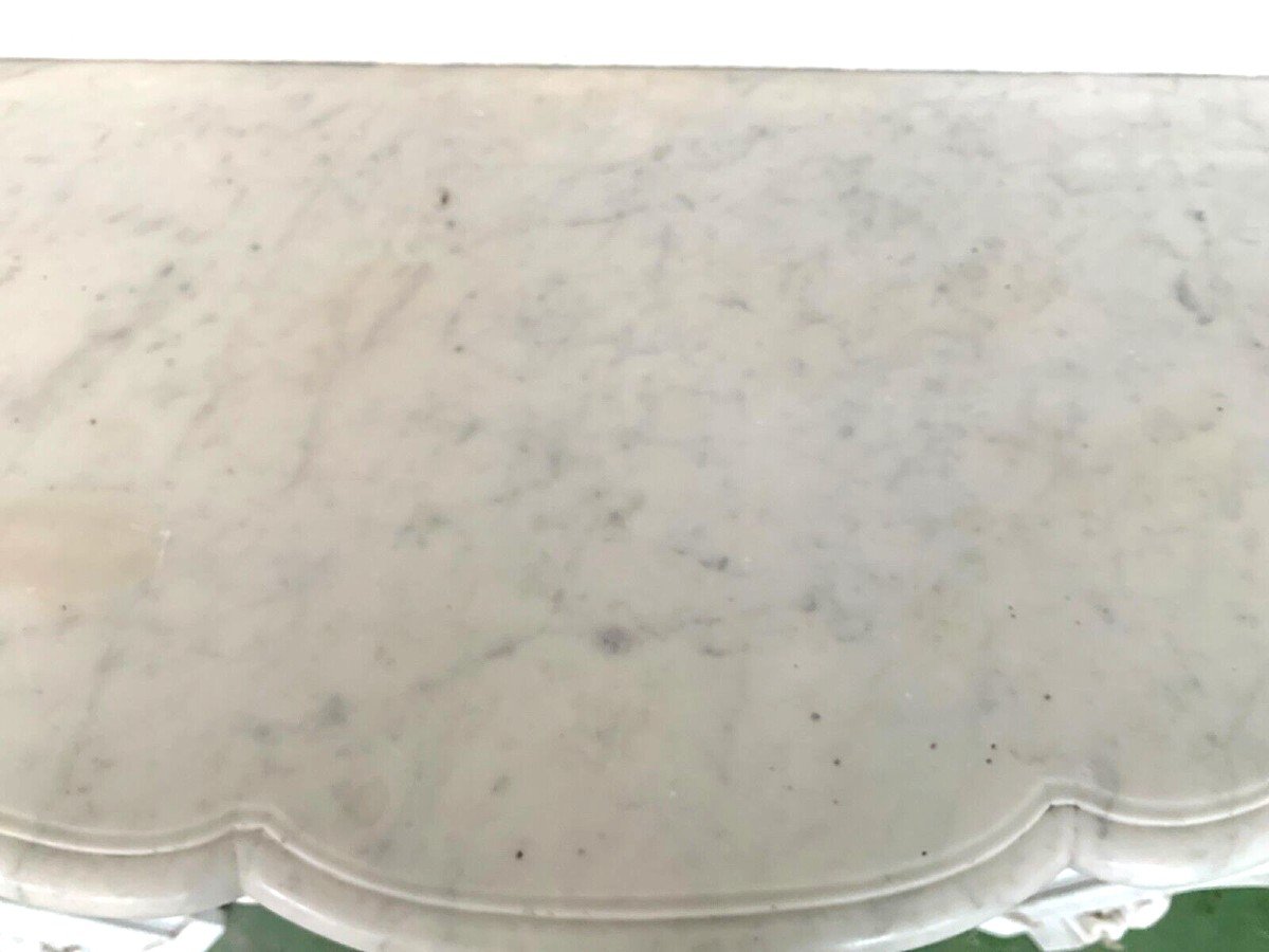 Louis XV Style Fireplace In White Carrara Marble 19th Century-photo-5