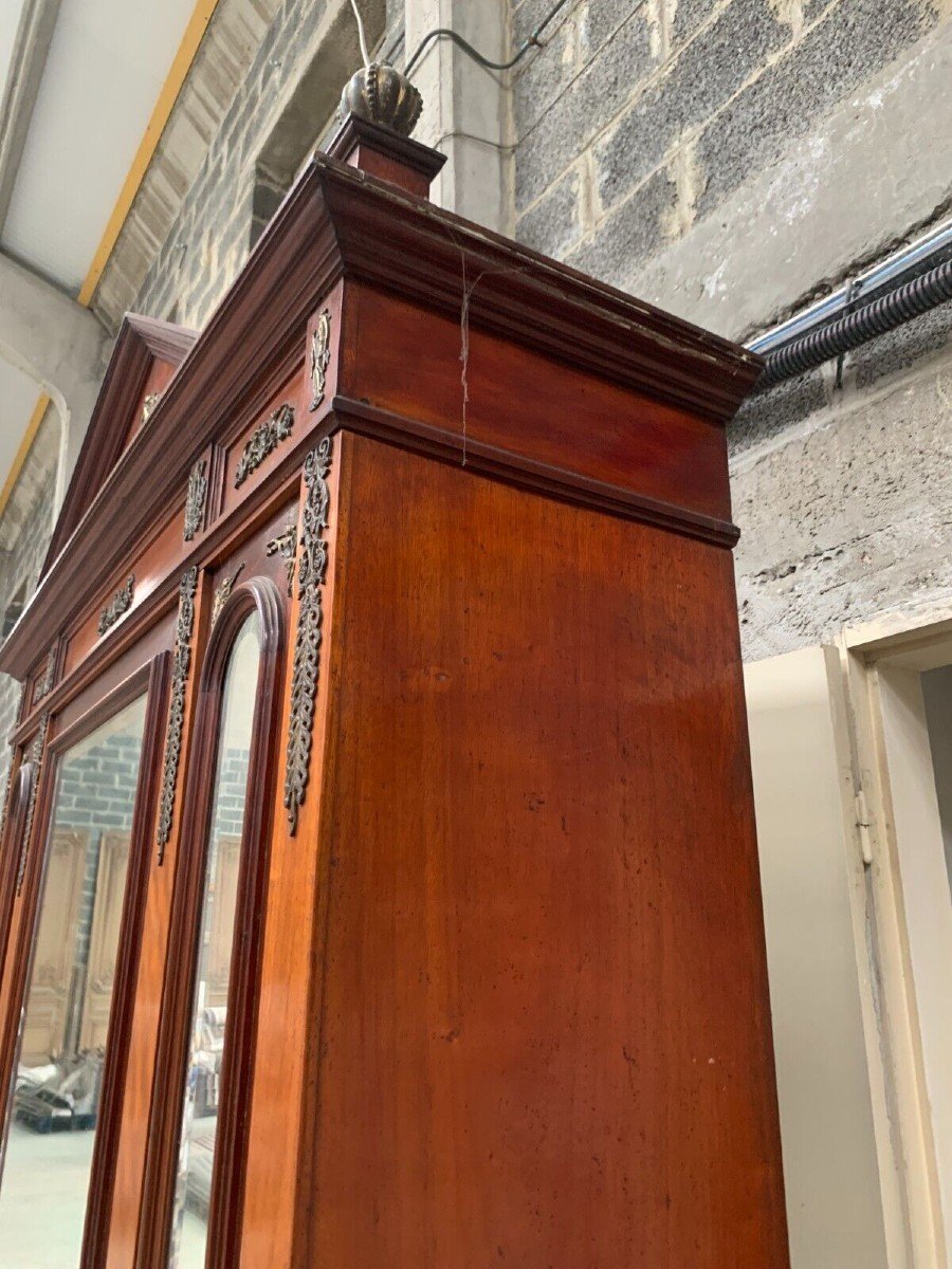 Three Door Empire Style Wardrobe In Mahogany And Veneer 20th Century-photo-5