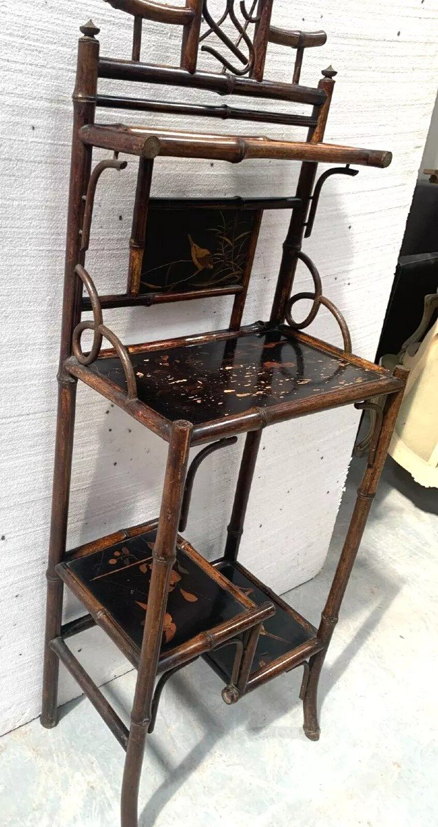 Bamboo Shelf With Four Shelves With Asian Decor, 20th Century-photo-2