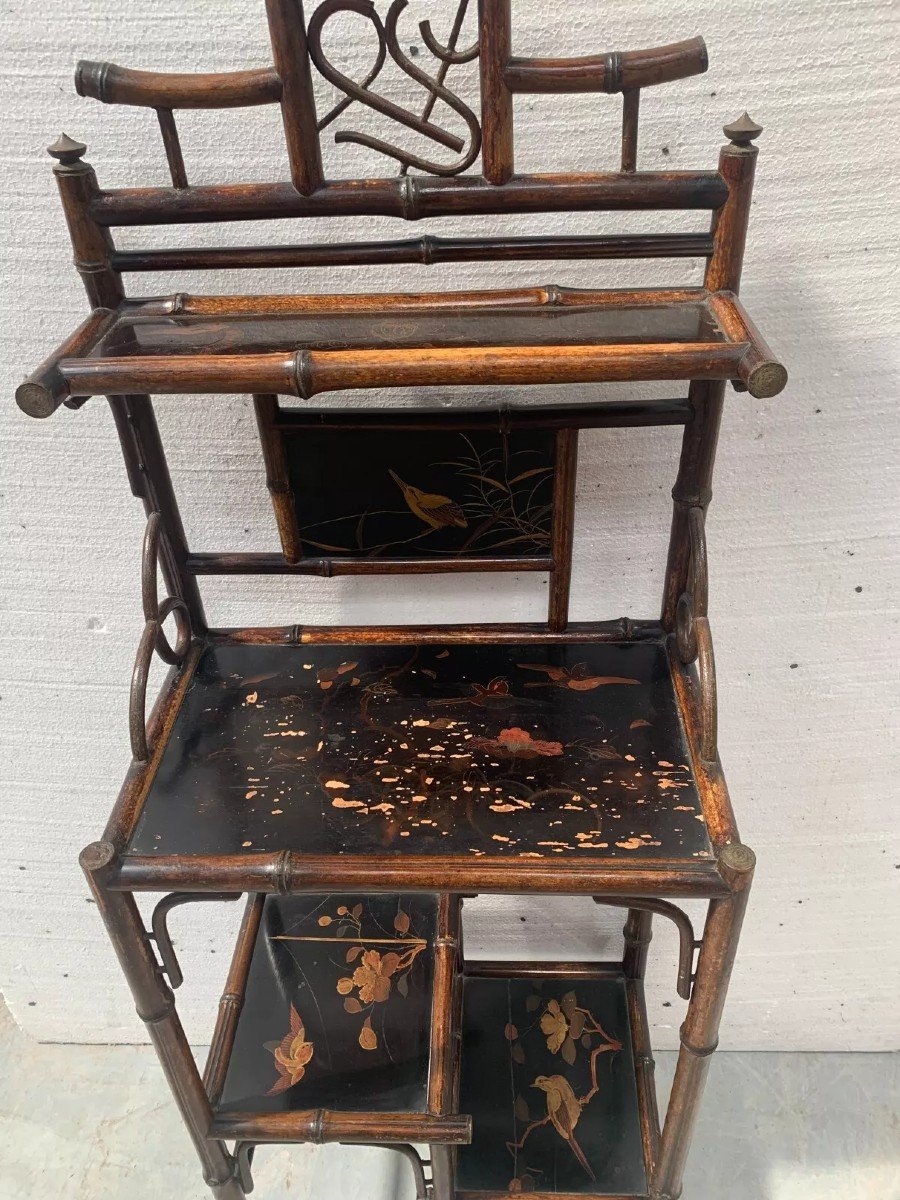 Bamboo Shelf With Four Shelves With Asian Decor, 20th Century-photo-7