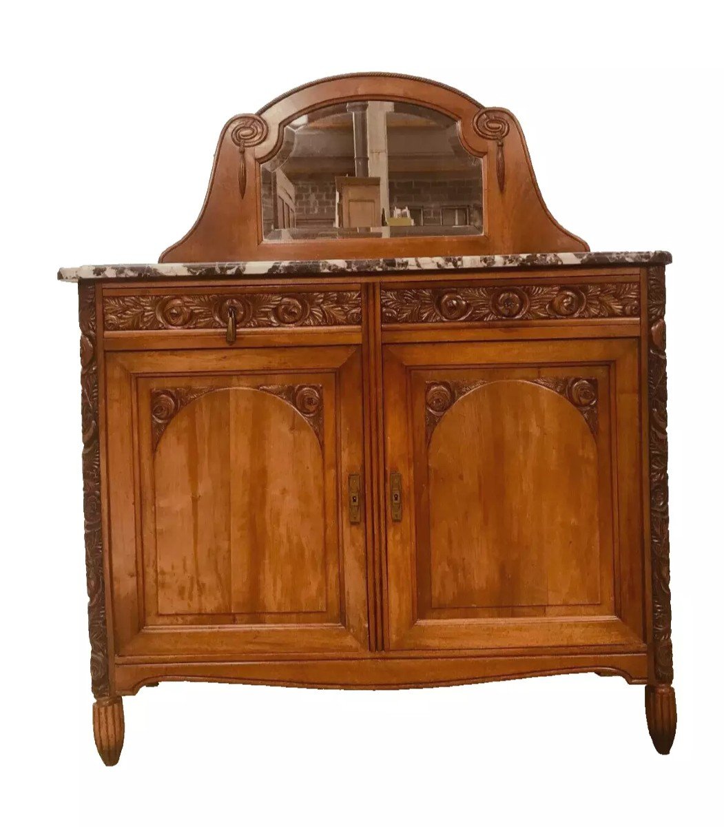 Finely Carved Art Deco Solid Walnut Dining Room. 20th Century.-photo-2