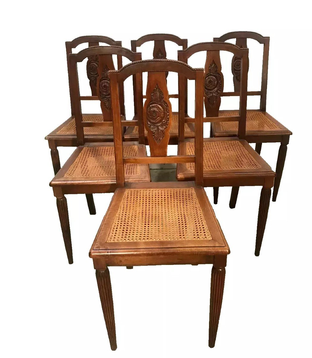 Finely Carved Art Deco Solid Walnut Dining Room. 20th Century.-photo-3