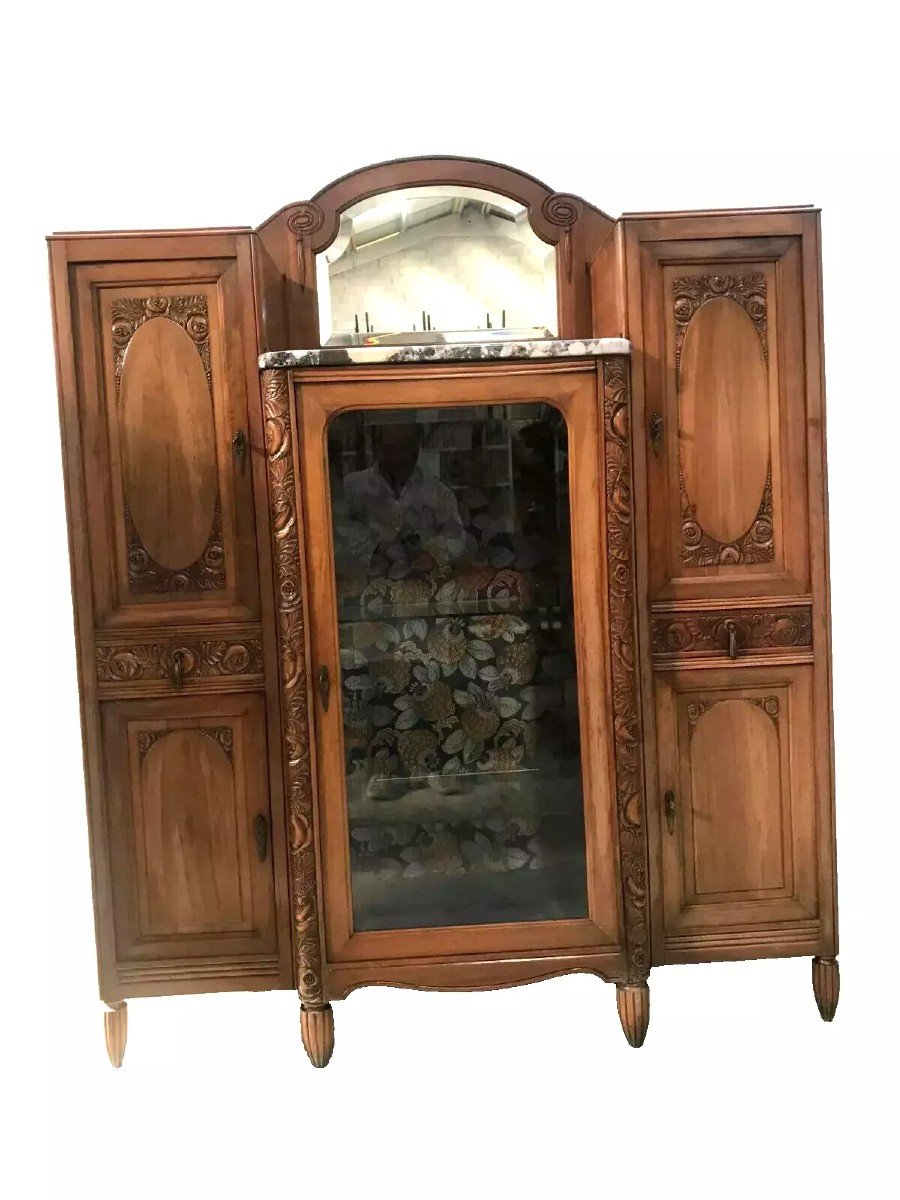 Finely Carved Art Deco Solid Walnut Dining Room. 20th Century.-photo-4