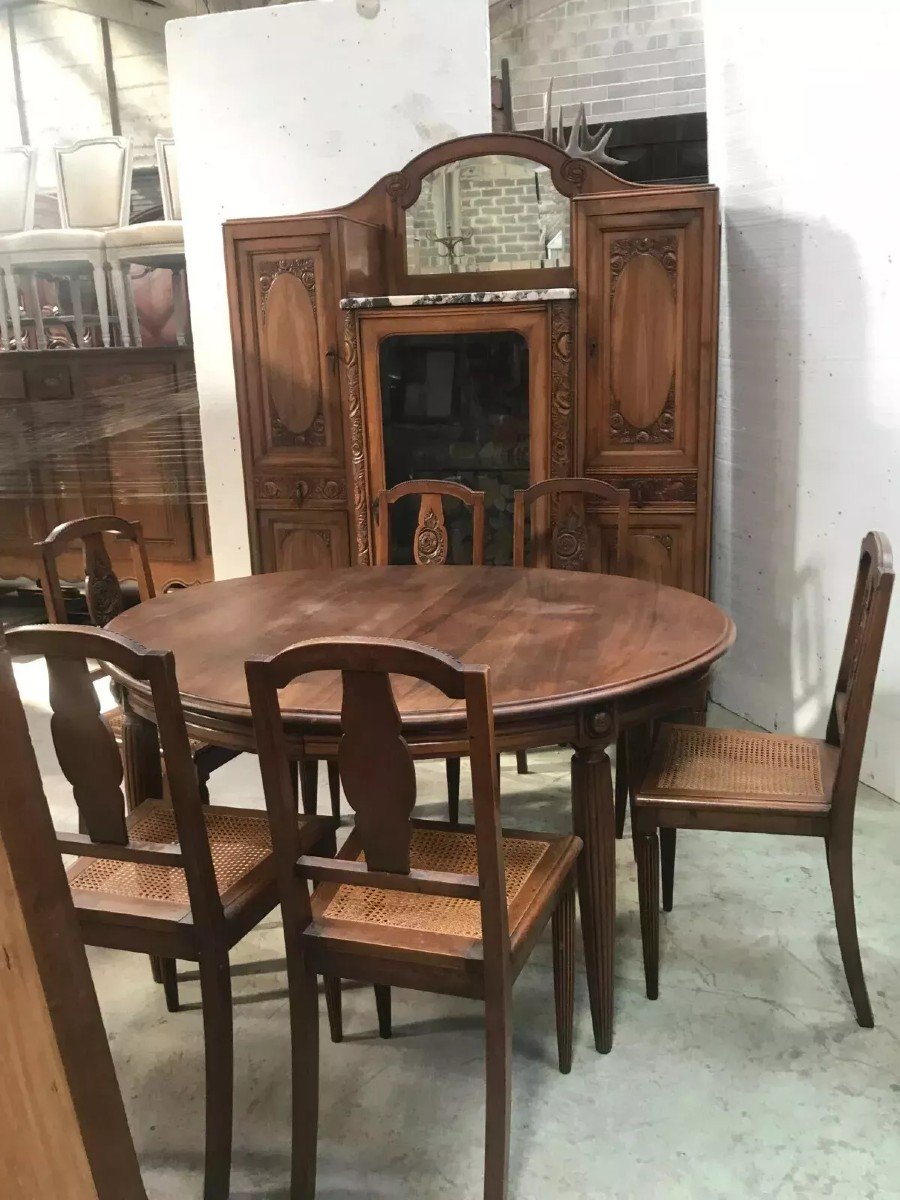 Finely Carved Art Deco Solid Walnut Dining Room. 20th Century.-photo-2