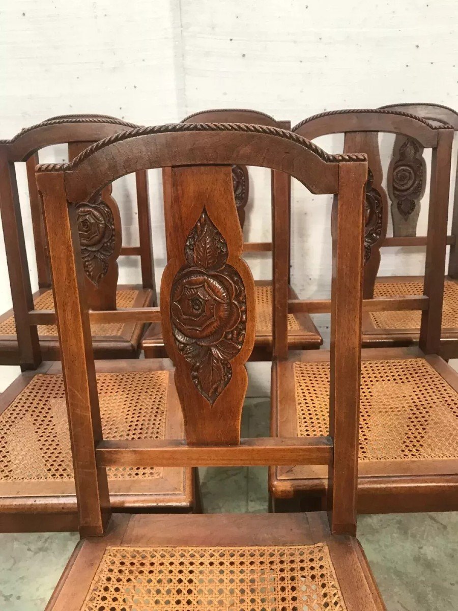 Finely Carved Art Deco Solid Walnut Dining Room. 20th Century.-photo-8