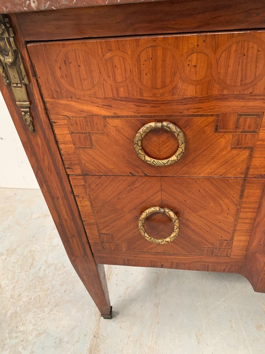 Commode Louis XVI En Marqueterie De Bois De Placage XX Siècle-photo-4