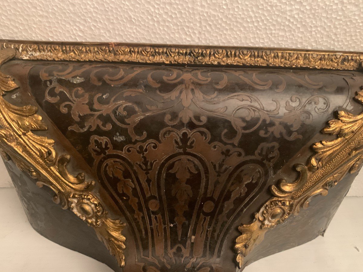 Cartel Et Son Cul De Lampe En Marqueterie De Laiton Et écaille Brune XXsiècle-photo-3