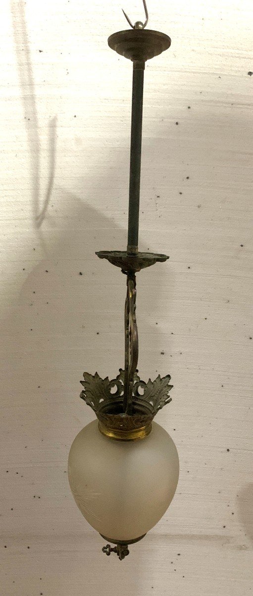 Lanterne De Vestibule En Verre Taillé Et Monture En Bronze XX Siècle-photo-2