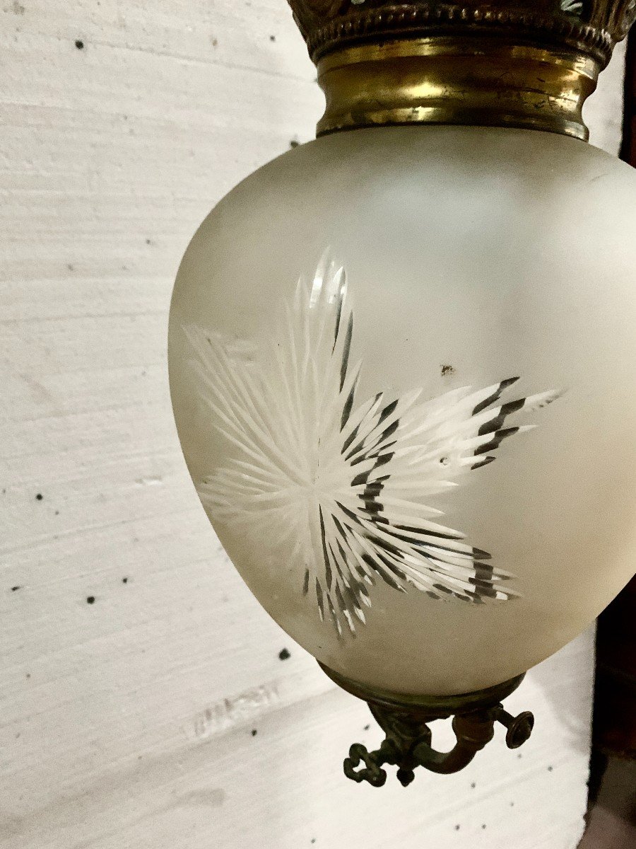 Lanterne De Vestibule En Verre Taillé Et Monture En Bronze XX Siècle-photo-3