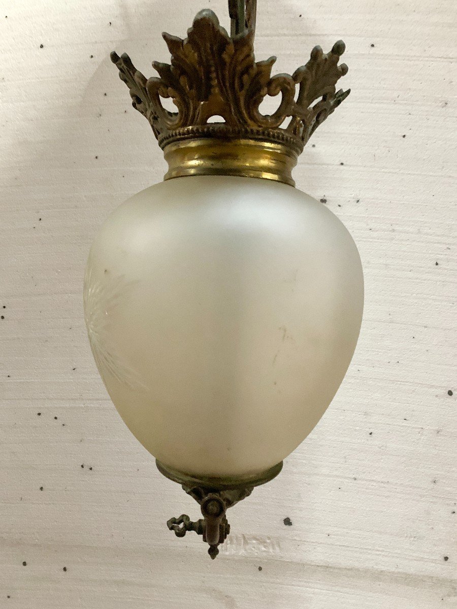 Lanterne De Vestibule En Verre Taillé Et Monture En Bronze XX Siècle-photo-4