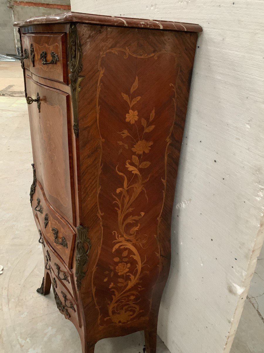Louis XV Style Lady's Secretary In Light Wood Marquetry, 20th Century-photo-7