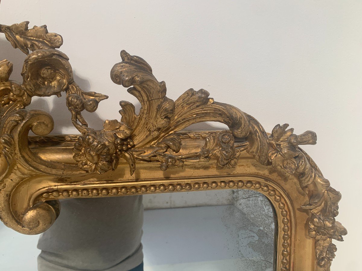 Miroir De Style Louis XV En Bois Et Stuc Doré XIX Siècle-photo-6