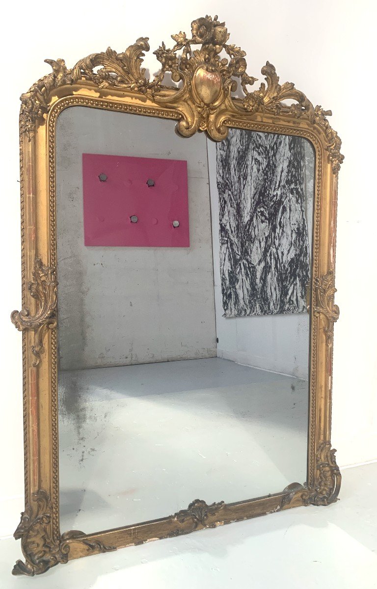 Miroir De Style Louis XV En Bois Et Stuc Doré XIX Siècle