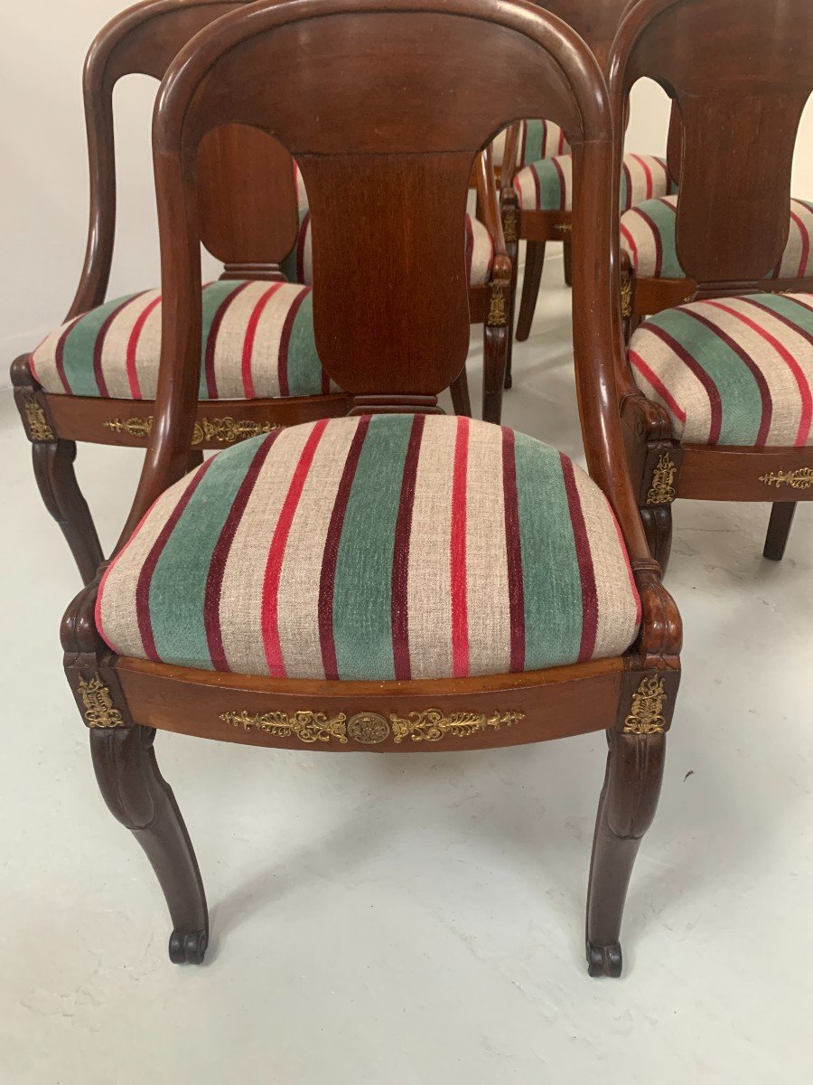 Suite De Huit Chaises Gondoles De Style Empire En Acajou XX Siècle-photo-2