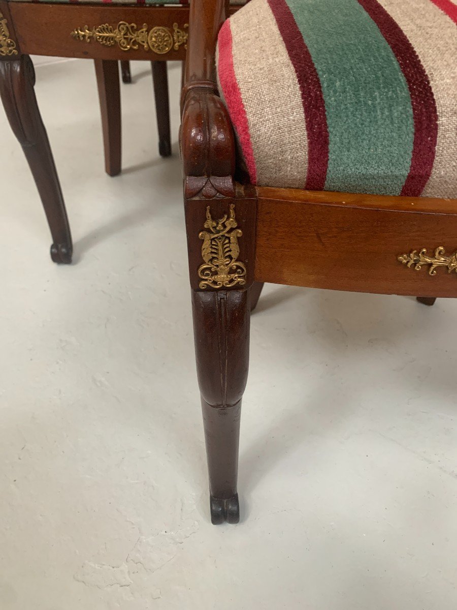 Suite De Huit Chaises Gondoles De Style Empire En Acajou XX Siècle-photo-3