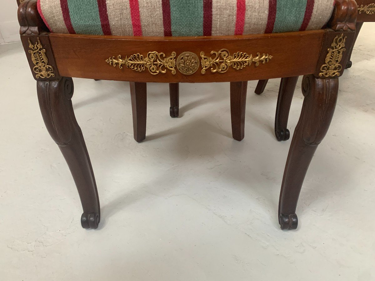 Suite De Huit Chaises Gondoles De Style Empire En Acajou XX Siècle-photo-4