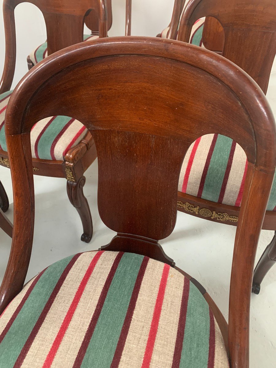 Suite De Huit Chaises Gondoles De Style Empire En Acajou XX Siècle-photo-6