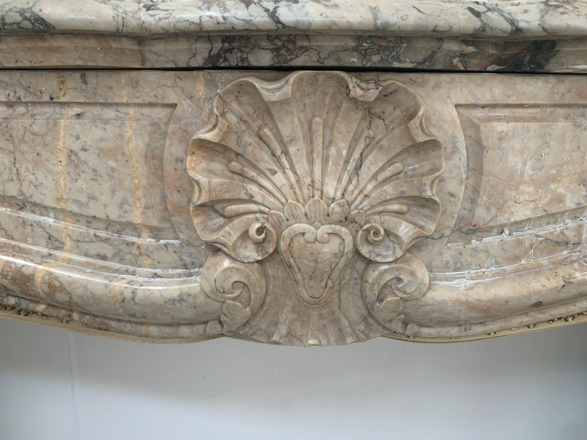 Cheminée De Style Louis XV En Marbre De Breche Rouge XIX Siècle-photo-1