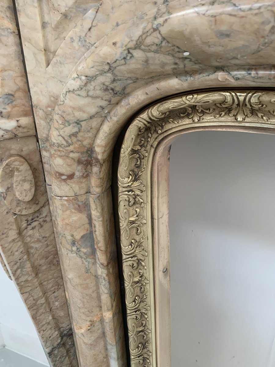 Cheminée De Style Louis XV En Marbre De Breche Rouge XIX Siècle-photo-6