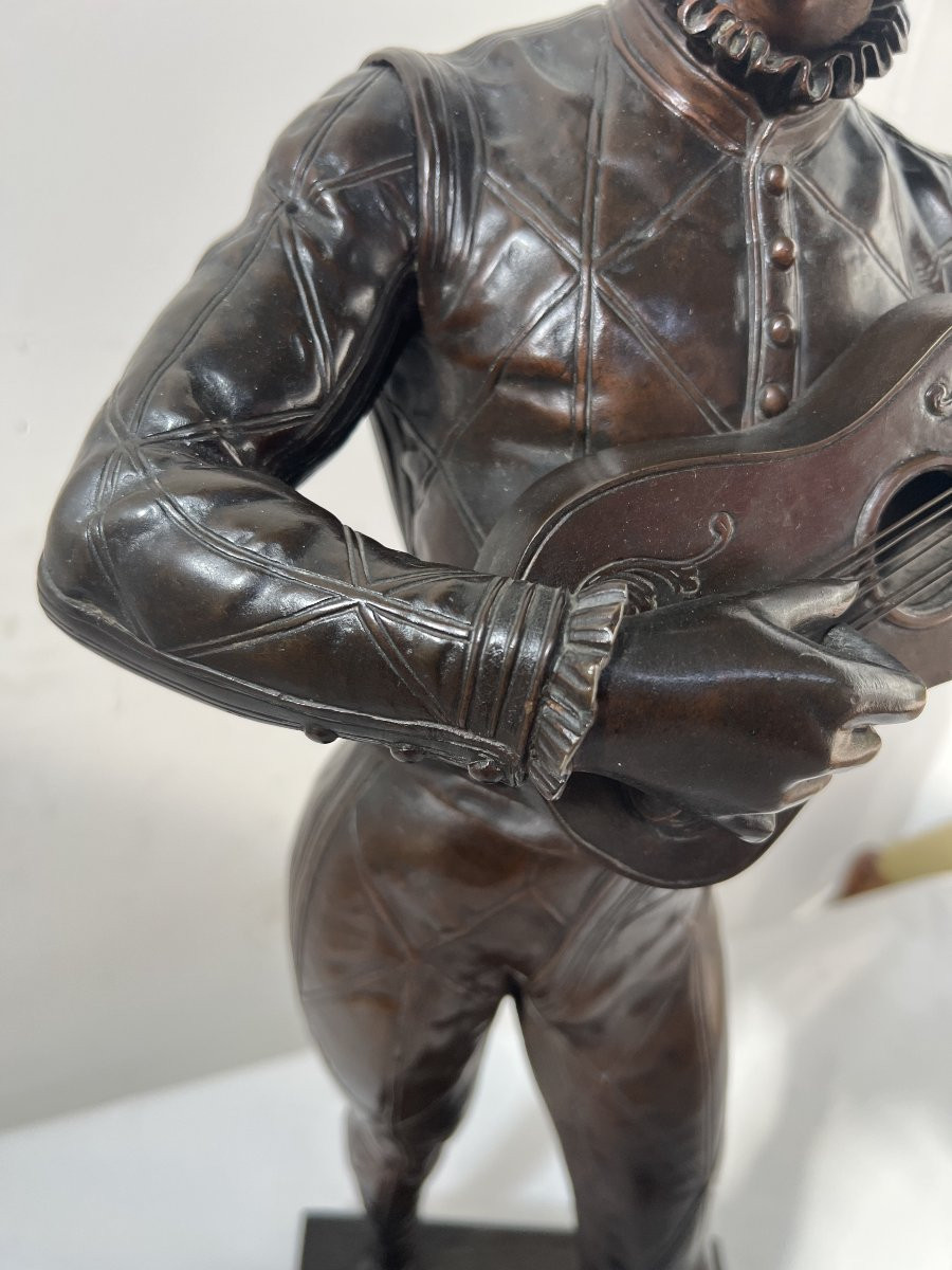 l' Arlequin Musicien Groupe En Bronze A Patine Brune Par Debut Marcel-photo-6